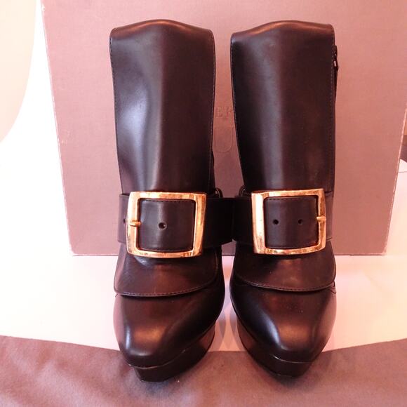 Alexander McQueen Brass Box Buckle Wrap Platform Ankle boots 38.5 NIB 1,890 - Picture 5 of 13